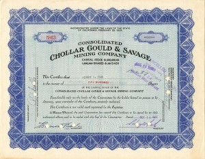 Consolidated Chollar Gould and Savage Mining Co. - Stock Certificate